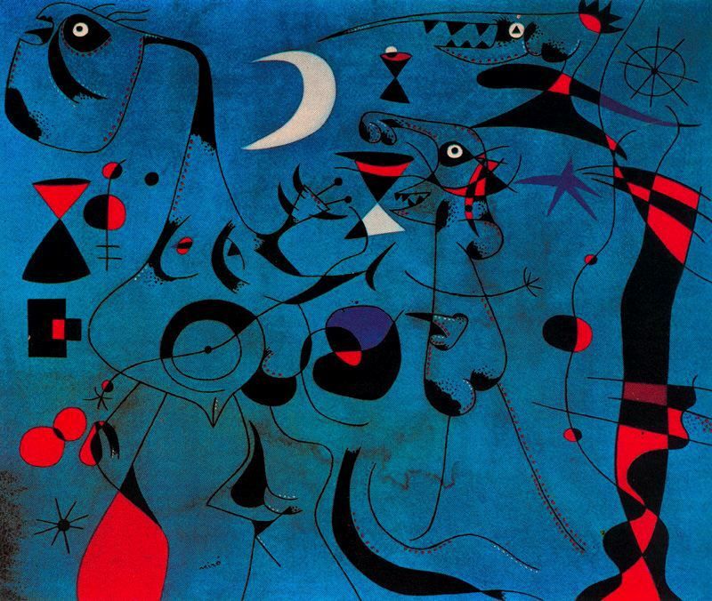 Personajes en la noche guiados por los rastros
fosforescentes de los caracoles , de Miró - 5 por Infinito, de Esteban Maroto: sonhos, fantasia e arte de vanguarda em quadrinhos
