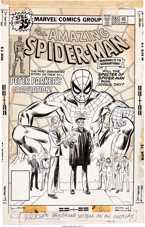 Arte original da Capa de TAS #185 - retocada por John Romita (O Homem-Aranha de Gerry Conway)